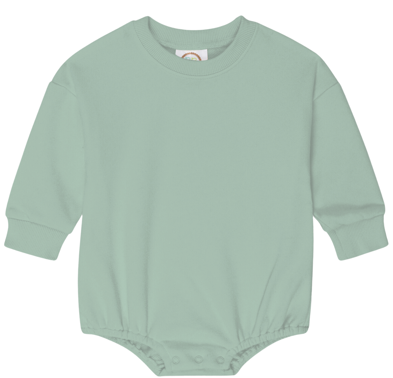 Mint green baby romper on a white background