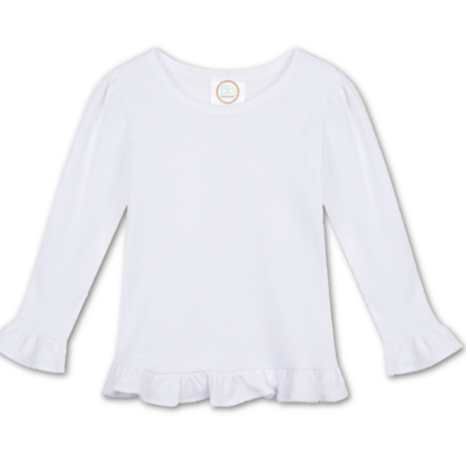Blank Girl's Long Sleeve Ruffle Tee Shirt - White