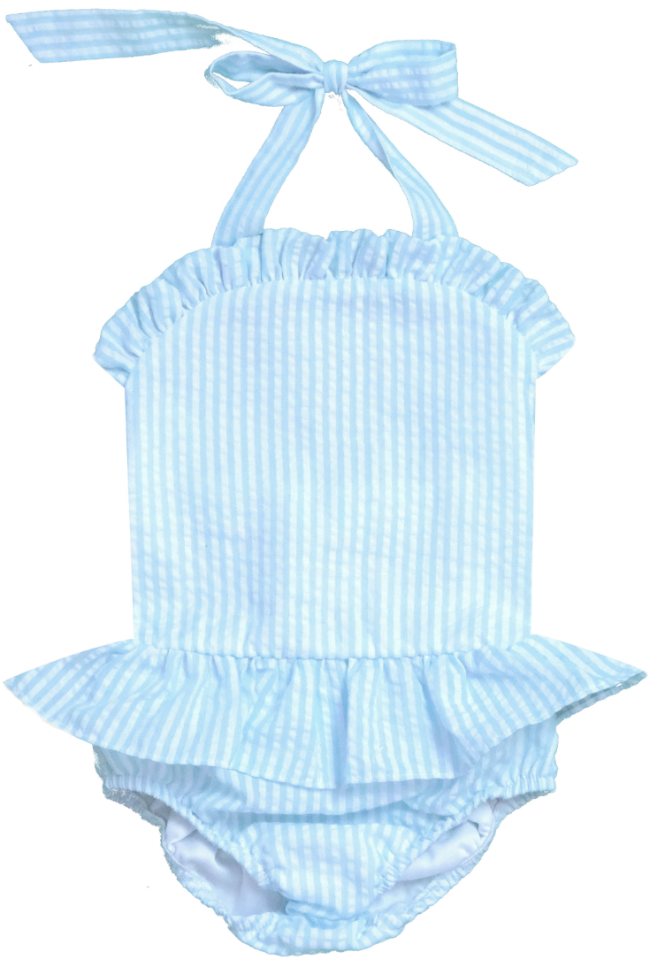 Aqua Seersucker Swimsuit