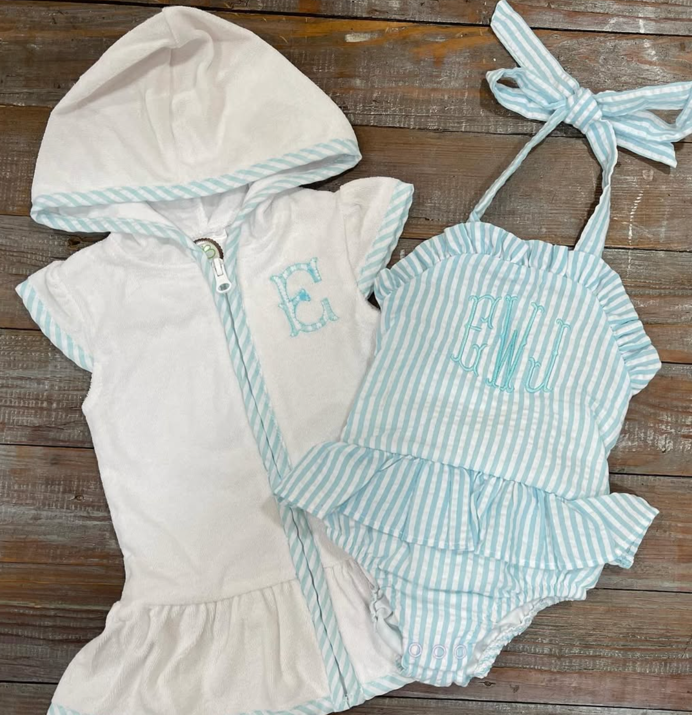 Aqua Seersucker Swimsuit